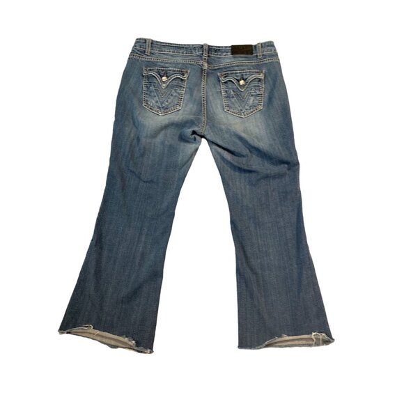 Vigoss Womens Size 8 Fit Bootcut jeans Raw Hem Blue Denim Flap Back Pockets Tan - Picture 2 of 8